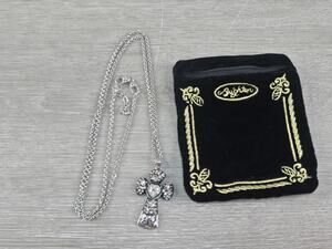 Brighton Ecstatic Heart Cross Crystal Pendant Necklace 36" Long Silver Tone